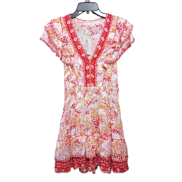 Poupette St. Barth Camila Mini Dress White Pink Tulipe Women's Size Medium M - Picture 4 of 14